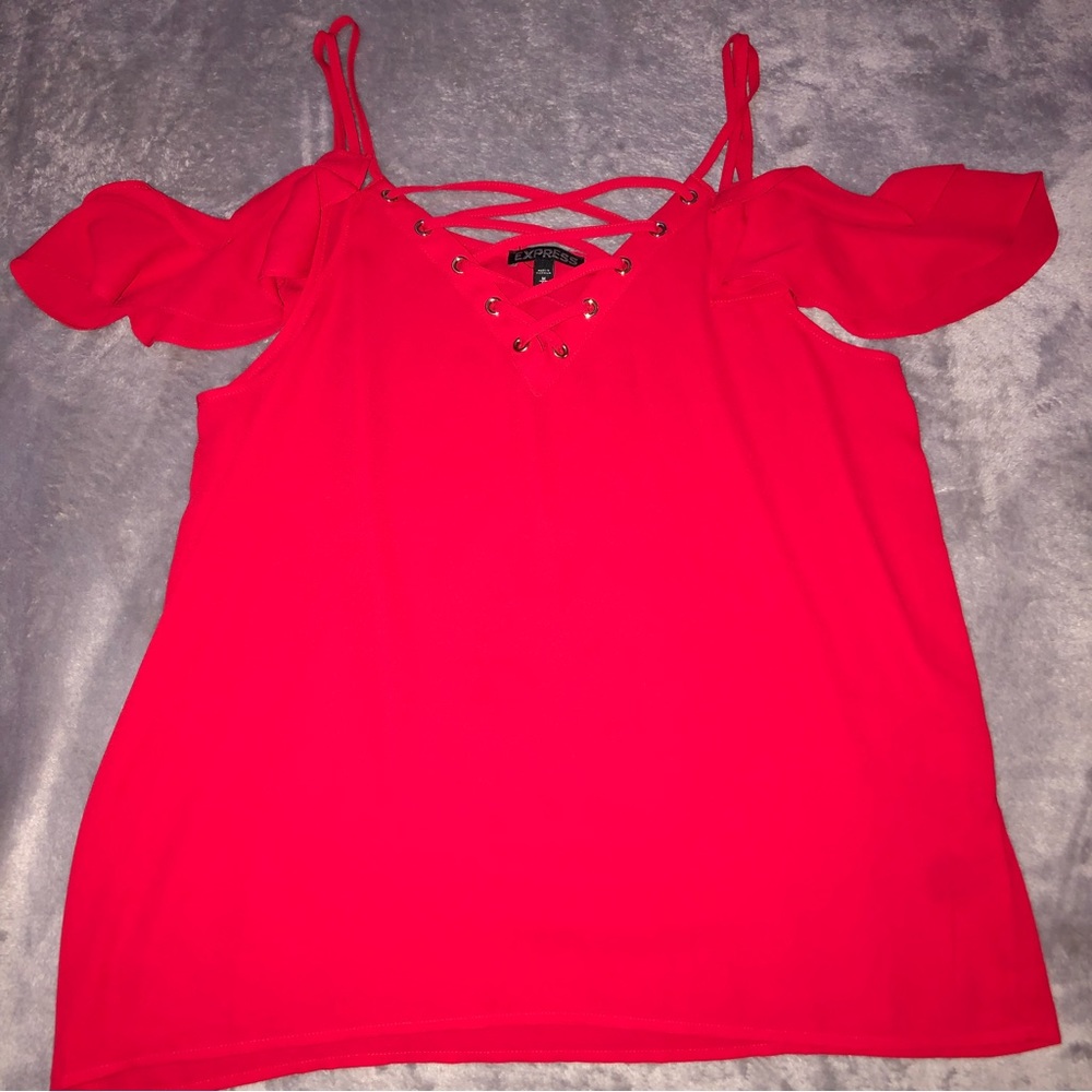Express Red shoulders off, sleeveless lightweight classic top/shirt